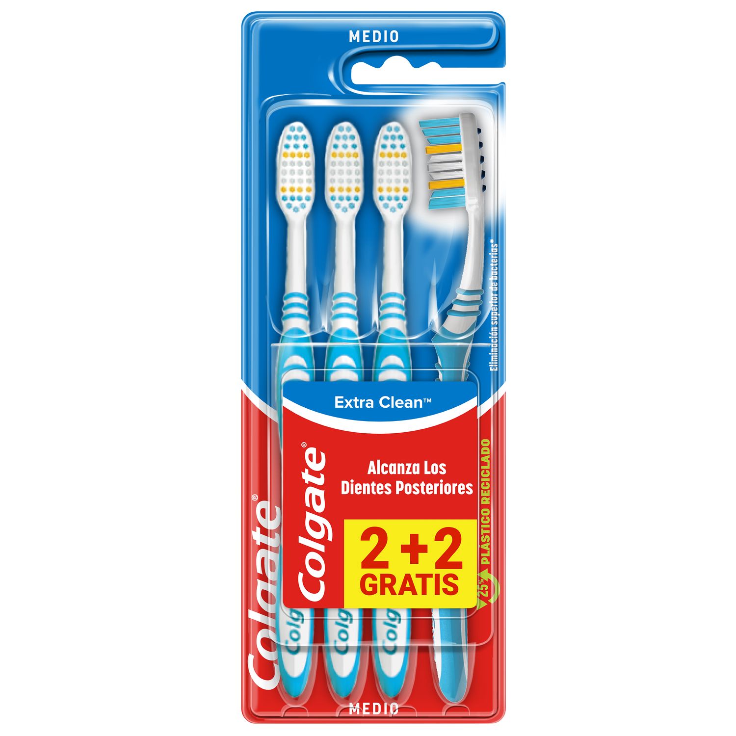 Cepillo de dientes Colgate Extra Clean elimina bacterias bucales, medio